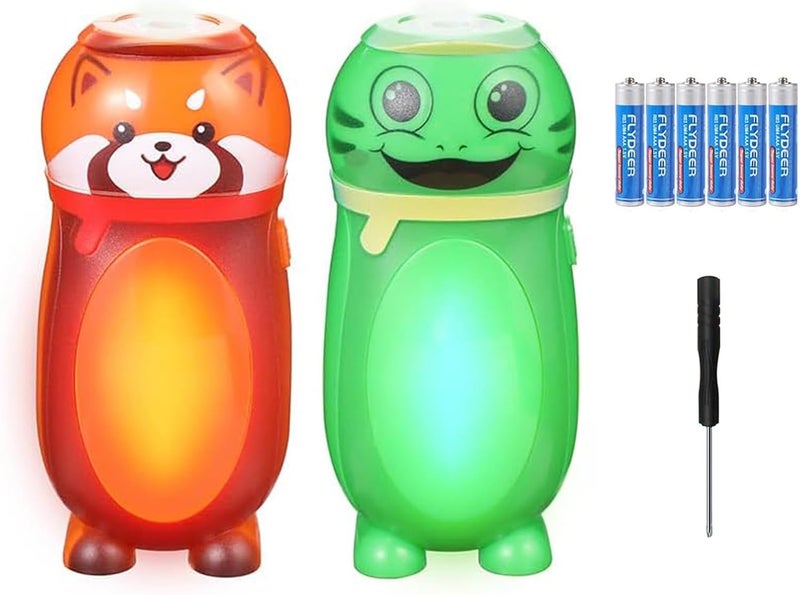 Hilngav 2 Pack Small Mini LED Flashlights for Kids Girls Boys Toddlers Cute Small Animal Flashlight - 2 in 1 Camping Lantern Flashlight - Christmas Gifts Stocking Stuffers Party Favors Halloween - Image 1